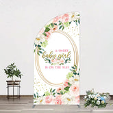 Lofaris Floral Pink Glitter Gold Baby Shower Half Moon Arch Backdrop